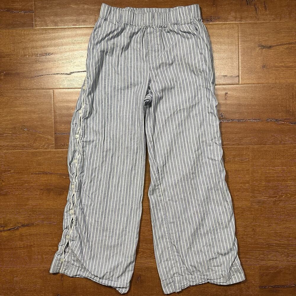 Sea NYC Pull On Pants Womens XS Blue Striped Button Elastic Waist City Comfort